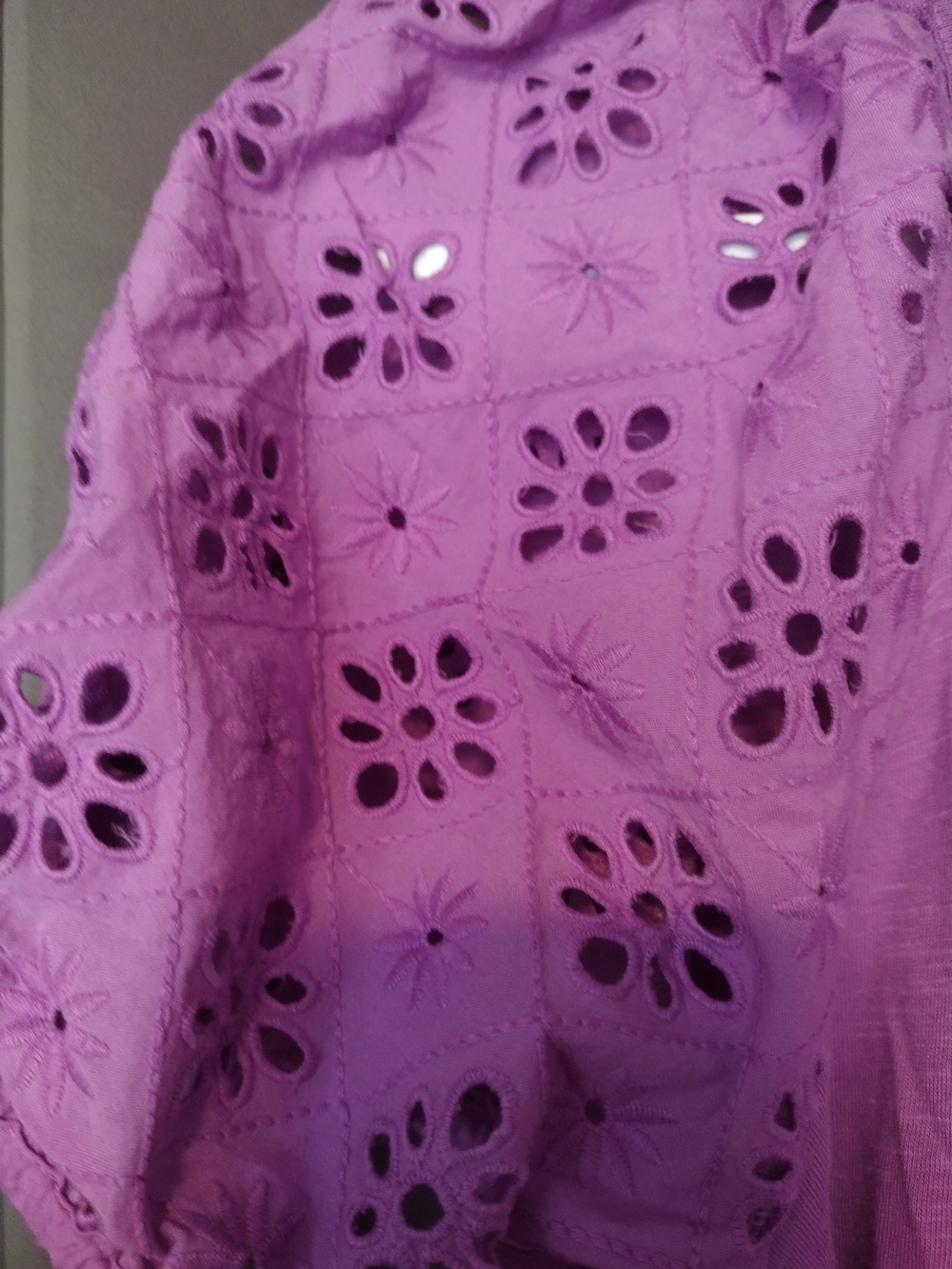 St. John's Bay Lavender Puff Sleeve Eyelet Tee - Picture 3 of 5